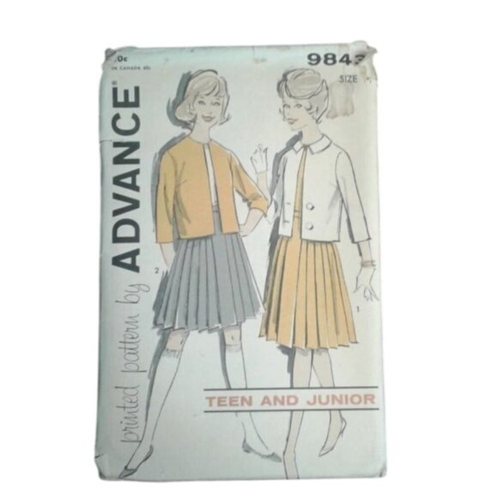 Advance 9843 Girls 14 Junior Teen Sewing Pattern Jacket Skirt Vintage 1960s